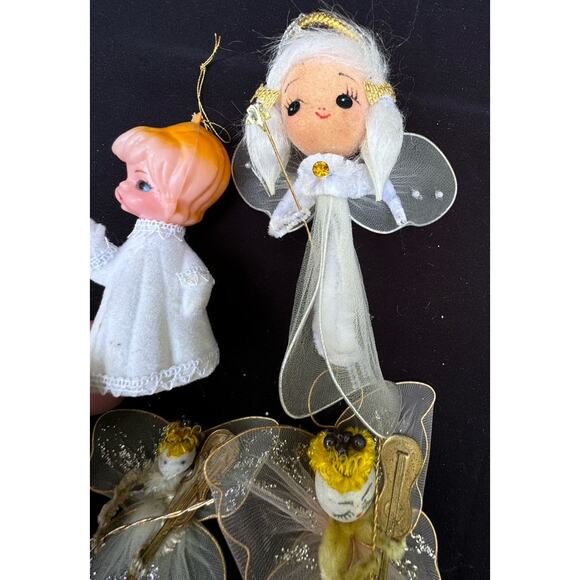4 Vtg MCM Tulle Chenille Spun Cotton & Plastic Christmas Angels Pipe Cleaner -C2 - Picture 10 of 11